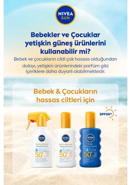 Sun hassas ciltler için SPF 50+ yüksek koruma sağlayan 200 ml güneş kremi, UVA/UVB filtreli