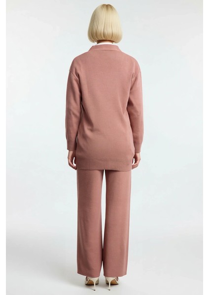 Kadın Alt Üst Düşük Kol V Yaka Inci Düğmeli Triko Hırka Geniş Paça Rahat Kesim Pantolon Ikili Takım indirimleri