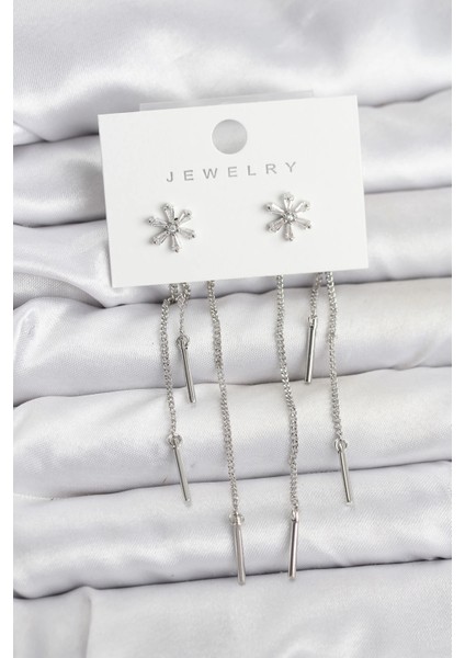 Çiçek Model Gümüş Pirinç Sallantılı Kadın Küpe