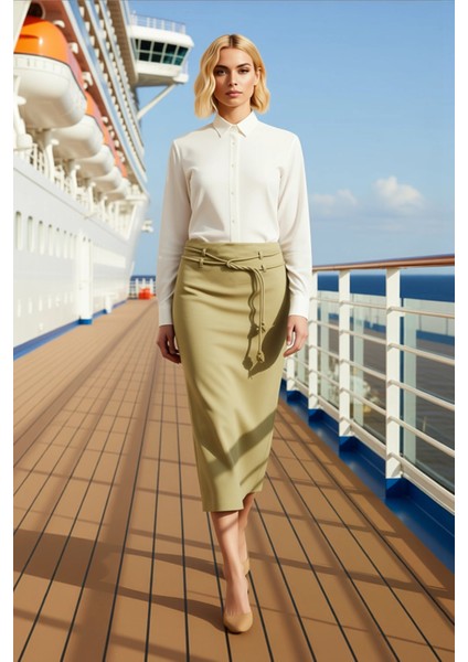 Kadın Yandan Yırtmaçlı Maxi Dokuma Etek Kemerli Kalem Kalıp Fonksiyonel Dayanıklı Kaliteli