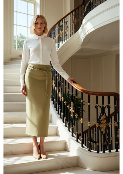 Kadın Yandan Yırtmaçlı Maxi Dokuma Etek Kemerli Kalem Kalıp Fonksiyonel Dayanıklı Kaliteli fiyatları