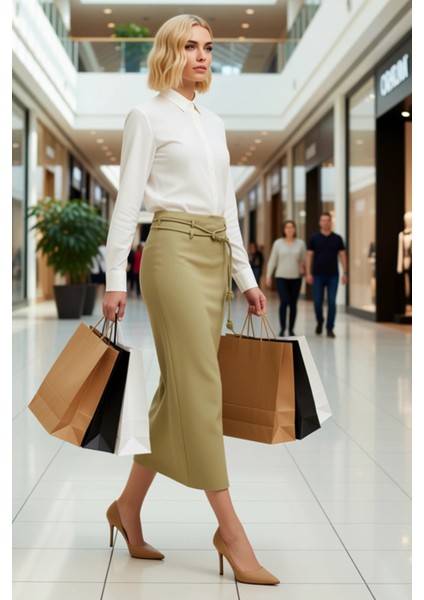 Kadın Yandan Yırtmaçlı Maxi Dokuma Etek Kemerli Kalem Kalıp Fonksiyonel Dayanıklı Kaliteli modelleri