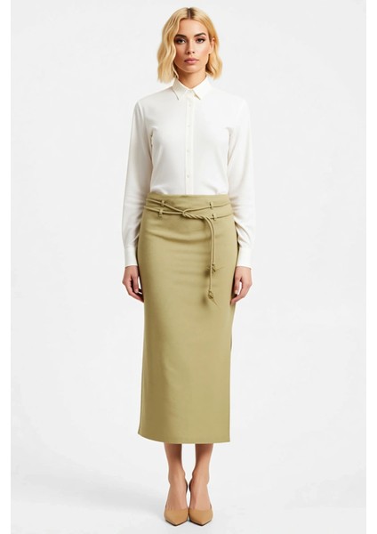 Kadın Yandan Yırtmaçlı Maxi Dokuma Etek Kemerli Kalem Kalıp Fonksiyonel Dayanıklı Kaliteli fırsatları