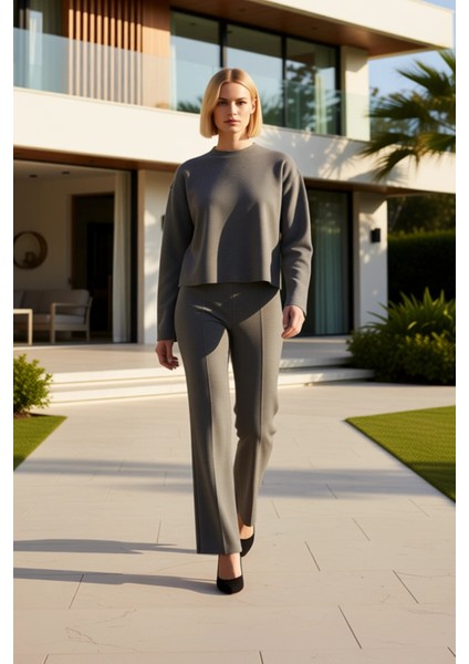 Kadın Alt Üst Selanik Nervürlü Örme Üst ve Geniş Paça Rahat Kesim Pantolon Takımı Günlük Şıklık Şık fiyatları