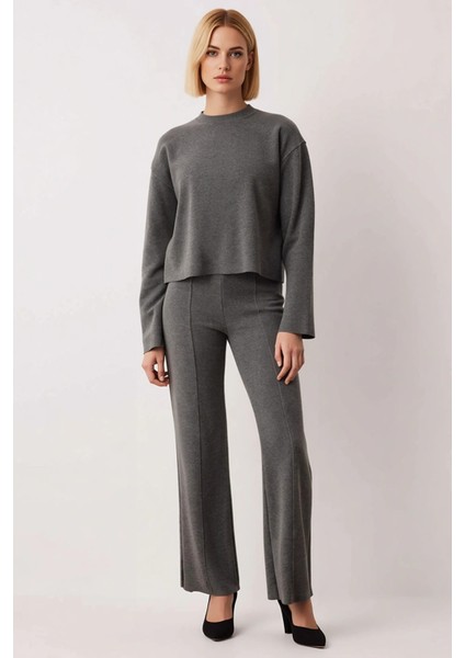 Kadın Alt Üst Selanik Nervürlü Örme Üst ve Geniş Paça Rahat Kesim Pantolon Takımı Günlük Şıklık Şık fırsatları