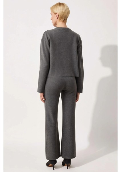 Kadın Alt Üst Selanik Nervürlü Örme Üst ve Geniş Paça Rahat Kesim Pantolon Takımı Günlük Şıklık Şık indirimleri