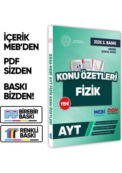 Karakutu Yayınları 2026 YKS-AYT MEBİ-OGM Fizik Pratik Konu Özet Kitabı RENKLİ A4 Boyut Görsel Destekli BASKI ÜCRETİ