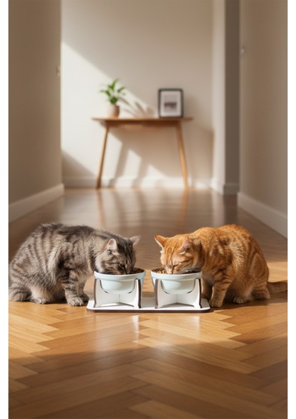 Ahşap Sabit Tabanlı 2'li Mama ve Su Kabı