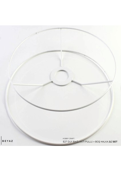 Abajur Teli – Beyaz - 2’li Set 20 cm | E27 Uyumlu Halka + Boş Halka | Abajur & Makrome Avize Tel Iskeleti | Galvanizli 4mm Metal | El Yapımı Abajur ve Makrome Avize Yapımı Için