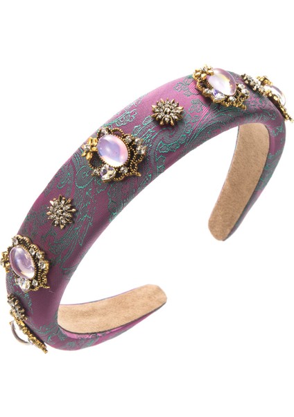 Yeni Mahkeme Tarzı Retro Saten Baskılı Kumaş Saç Bantları Elmas ve Inci Çiçekler ile Yüksek Kaliteli Ziyafet Saç Aksesuarları (Yurt Dışından)