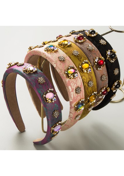 Yeni Mahkeme Tarzı Retro Saten Baskılı Kumaş Saç Bantları Elmas ve Inci Çiçekler ile Yüksek Kaliteli Ziyafet Saç Aksesuarları (Yurt Dışından) modelleri