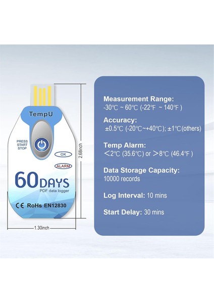 Sıcaklık Veri Logger USB Tek Kullanımlık Pdf Temp Kayıtıcı Termometre Logger TEMPU02 Soğuk Zincir 1 Paket Için 60 Gün (Yurt Dışından) fiyatları