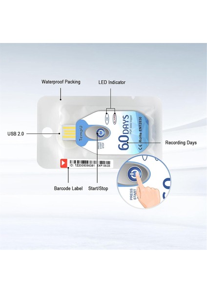 Sıcaklık Veri Logger USB Tek Kullanımlık Pdf Temp Kayıtıcı Termometre Logger TEMPU02 Soğuk Zincir 1 Paket Için 60 Gün (Yurt Dışından) modelleri