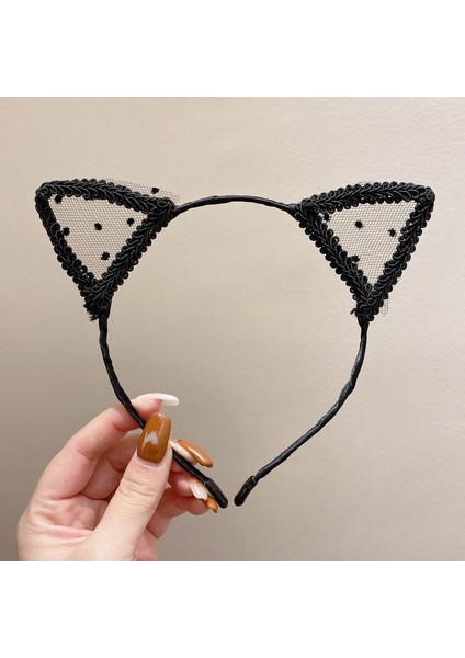 Dantel Çan Kedi Kulakları Saç Bandı Kadın Kişilik Kaymaz Basınç Saç Yüksek Kafatası Üst Saç Kartı Headdresses (Yurt Dışından)