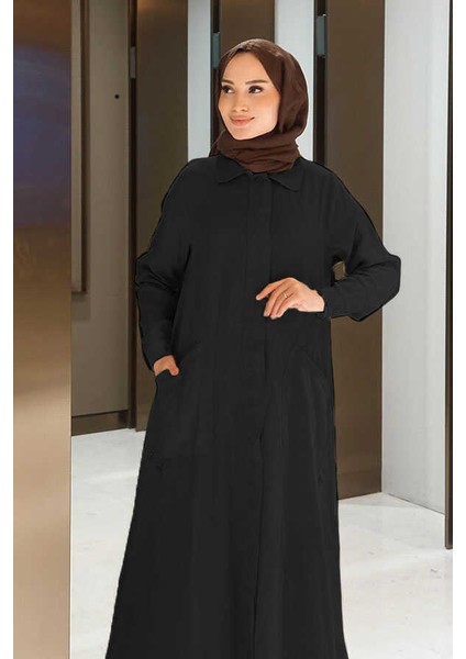 6648-PARÇA Boya Tensel Düğmeli Ferace Siyah fiyatları