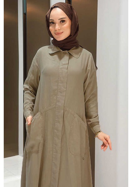 6648-PARÇA Boya Tensel Düğmeli Ferace Haki fiyatları