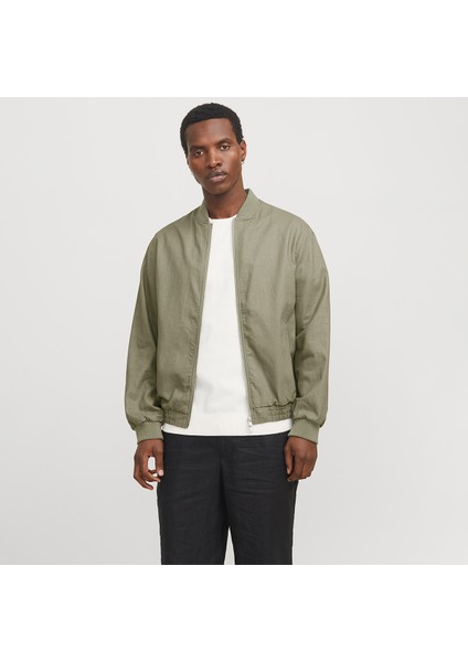 Jack&jones Blaleister Linen Blend Bomber Erkek Haki Klasik Yaka Ceket