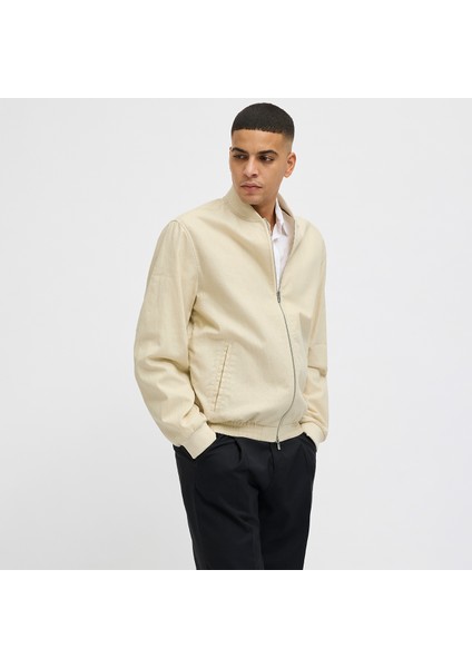 Jack&jones Blaleister Linen Blend Bomber Erkek Bej Klasik Yaka Ceket