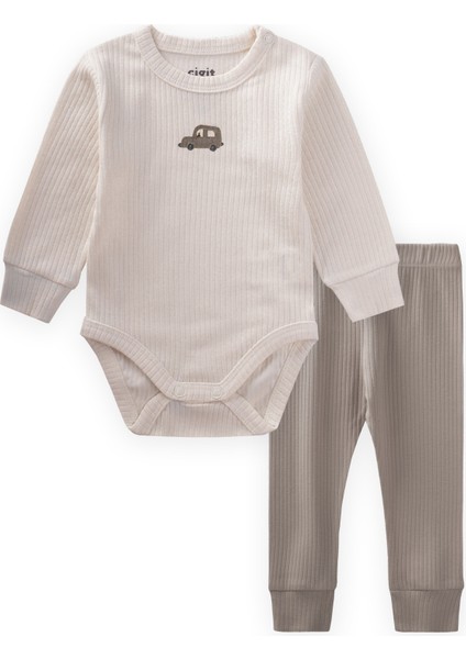 Araba Nakışli Zıbın Takım 0-3 Yaş Açık Bej