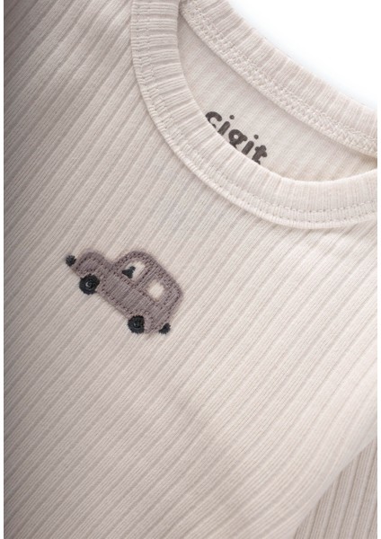 Araba Nakışli Zıbın Takım 0-3 Yaş Açık Bej modelleri