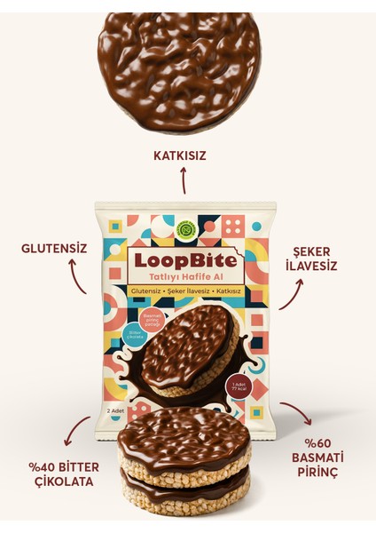 Loopbite Bitter Çikolata Kaplamalı Basmati Pirinç Patlağı x 2 Paket (Glütensiz & Vegan) modelleri