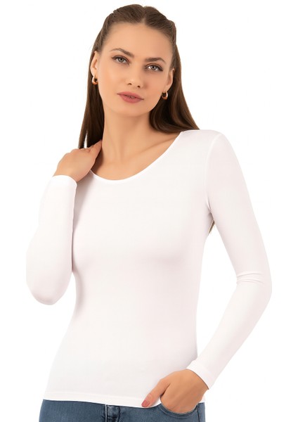 Özkan 7124 Kadın Premium Yumuşak Rahat Kumaş Viskon Bisiklet Yaka Uzun Kollu Örme Bluz indirimleri