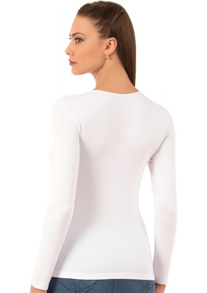 Özkan 7124 Kadın Premium Yumuşak Rahat Kumaş Viskon Bisiklet Yaka Uzun Kollu Örme Bluz