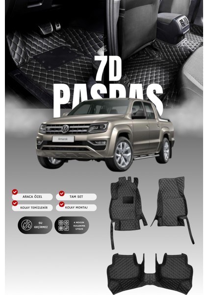 Volkswagen Amarok (2016-2022) 7d Deri Havuzlu Oto Paspas | Tam Koruma,araca Özel & Hızlı Montaj