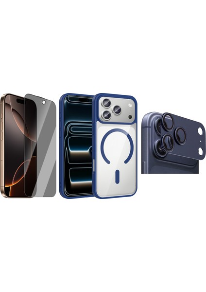 iPhone 17 Pro Max Kılıf M-safe Wireless Şarj Özellikli Silikon Zore Ege Kapak + Kamera Lens + Hayalet Ekran Koruyucu