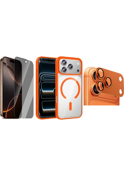 iPhone 17 Pro Max Kılıf M-safe Wireless Şarj Özellikli Silikon Zore Ege Kapak + Kamera Lens + Hayalet Ekran Koruyucu