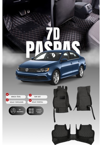 Volkswagen Jetta (2011-2018) 7d Deri Havuzlu Oto Paspas | Tam Korum,araca Özel Kesim& Hızlı Montaj
