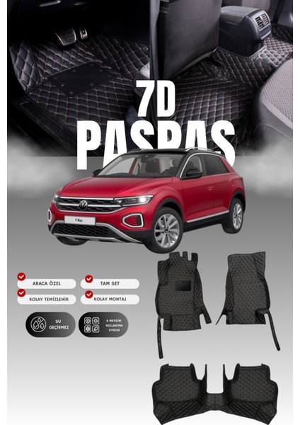 Volkswagen T-Roc (2019 ve Sonrası) 7d Deri Havuzlu Oto Paspas | Tam Koruma & Hızlı Montaj