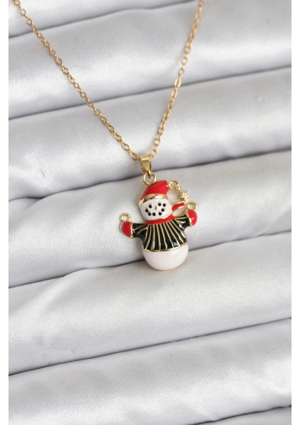 316L Çelik Zincir Gold Renk Kardan Adam Figürlü Yılbaşı Temalı Kadın Kolye