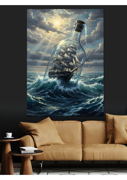 Şişede Gemi Deniz Manzarası Dekoratif Kanvas - Mdf Ahşap Tablo modelleri