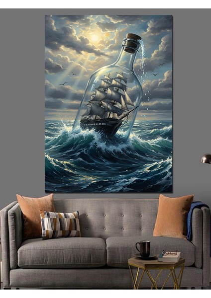 Şişede Gemi Deniz Manzarası Dekoratif Kanvas - Mdf Ahşap Tablo indirimleri