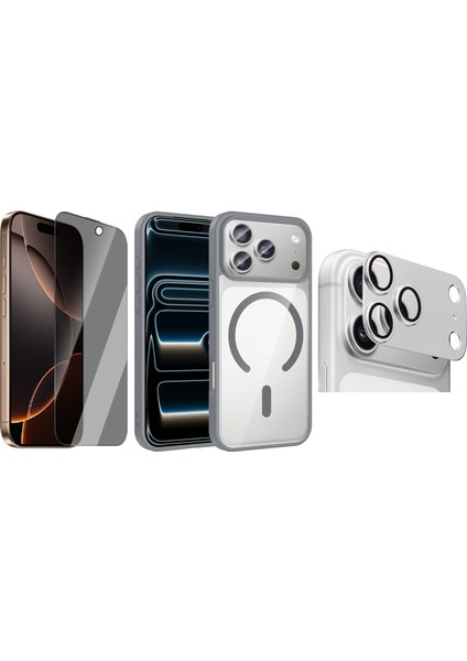 iPhone 17 Pro Max Kılıf M-safe Wireless Şarj Özellikli Silikon Zore Ege Kapak + Kamera Lens + Hayalet Ekran Koruyucu