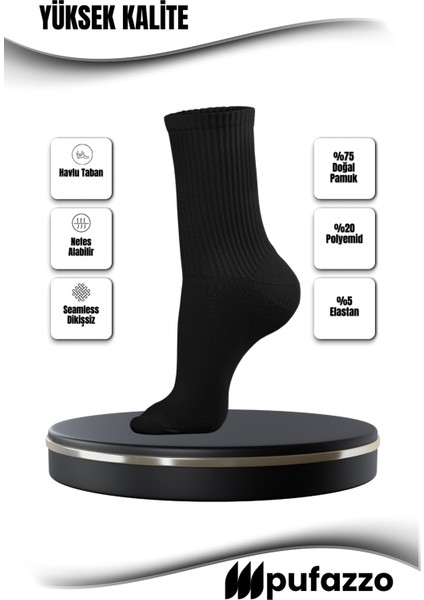 Uniseks Siyah Tenis Spor Çorap 6'lı Set - Doğal Pamuk, Dikişsiz, Havlu Taban Soket Çorap fiyatları