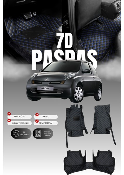 Nissan Micra (2005-2010) 7d Deri Havuzlu Oto Paspas | Tam Koruma,araca Özel & Hızlı Montaj