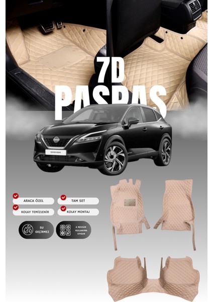 Nissan Qashqai Benzinli (2021 ve Sonrası) 7d Deri Havuzlu Oto Paspas | Tam Koruma & Hızlı Montaj