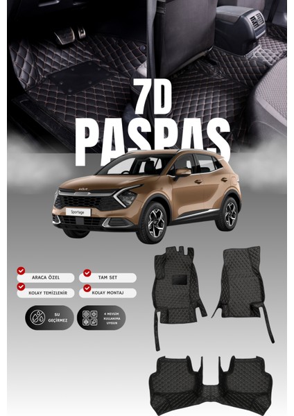 Kia Sportage (2021 ve Sonrası) 7d Deri Havuzlu Oto Paspas | Tam Koruma,araca Özel & Hızlı Montaj