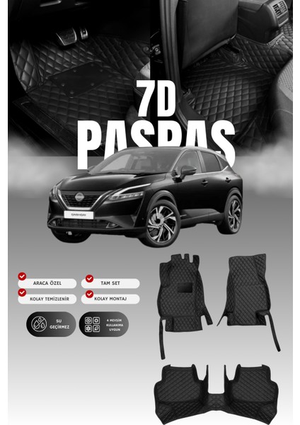 Nissan Qashqai Benzinli (2021 ve Sonrası) 7d Deri Havuzlu Oto Paspas | Tam Koruma & Hızlı Montaj