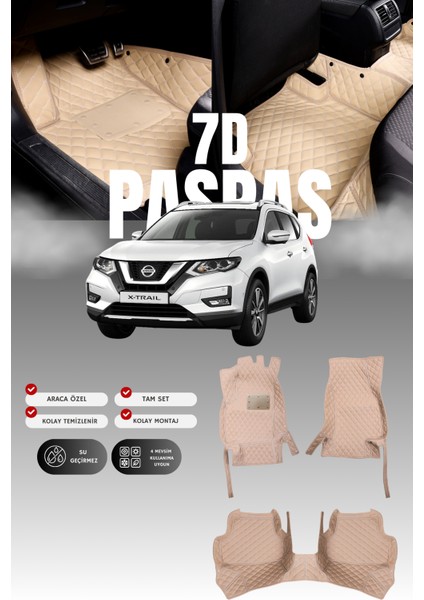 Nissan X-Trail (2014–2021) 7d Deri Havuzlu Oto Paspas | Tam Koruma,araca Özel & Hızlı Montaj