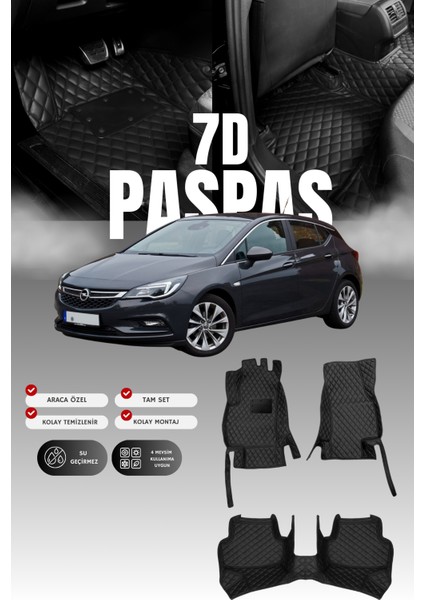 Opel Astra K Sedan (2015-2021) 7d Deri Havuzlu Oto Paspas | Tam Koruma & Hızlı Montaj