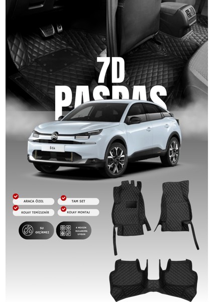 Citroen C4 Elektrikli (2020 ve Sonrası) 7d Deri Havuzlu Oto Paspas | Tam Koruma & Çift Katmanlı