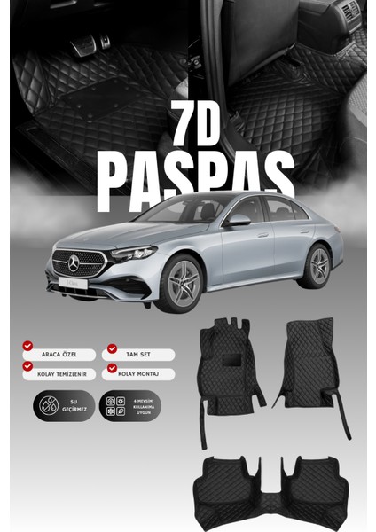 Mercedes E180 / W214 (2023 ve Sonrası) 7d Deri Havuzlu Oto Paspas | Tam Koruma & Hızlı Montaj