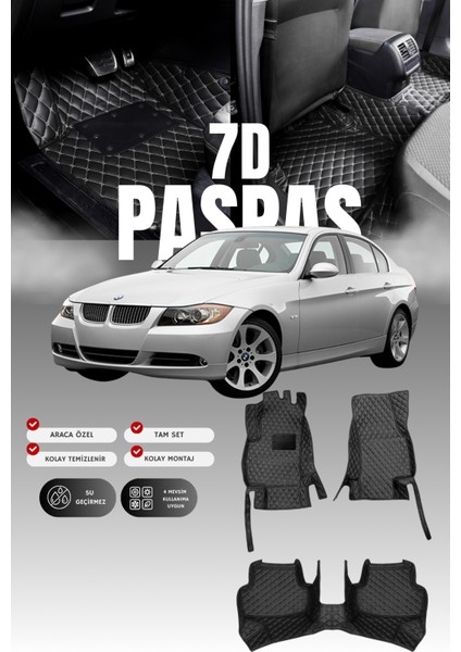 Bmw 3 Serisi E90 (2005-2013) 7d Deri Havuzlu Oto Paspas | Tam Koruma,araca Özel & Hızlı Montaj