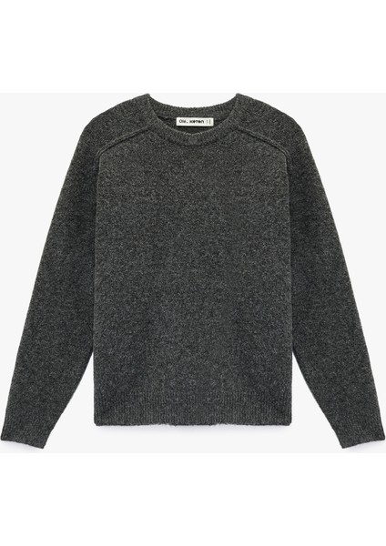 Uzun Kollu Bisiklet Yaka Dikiş Detaylı Basic Triko Kazak