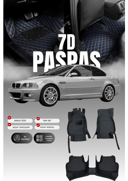 Bmw 3 Serisi E46 (1998-2005) 7d Deri Havuzlu Oto Paspas | Tam Koruma,araca Özel & Hızlı Montaj