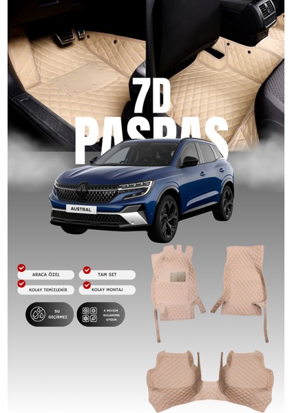 Renault Austral Benzinli / Mild Hibrit (2023 ve Sonrası) 7d Deri Havuzlu Oto Paspas | Tam Koruma