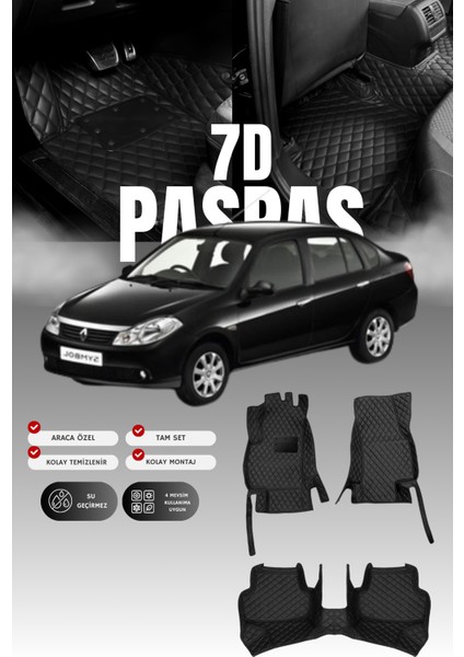 Renault Symbol (2008-2012) 7d Deri Havuzlu Oto Paspas | Tam Koruma,araca Özel & Hızlı Montaj